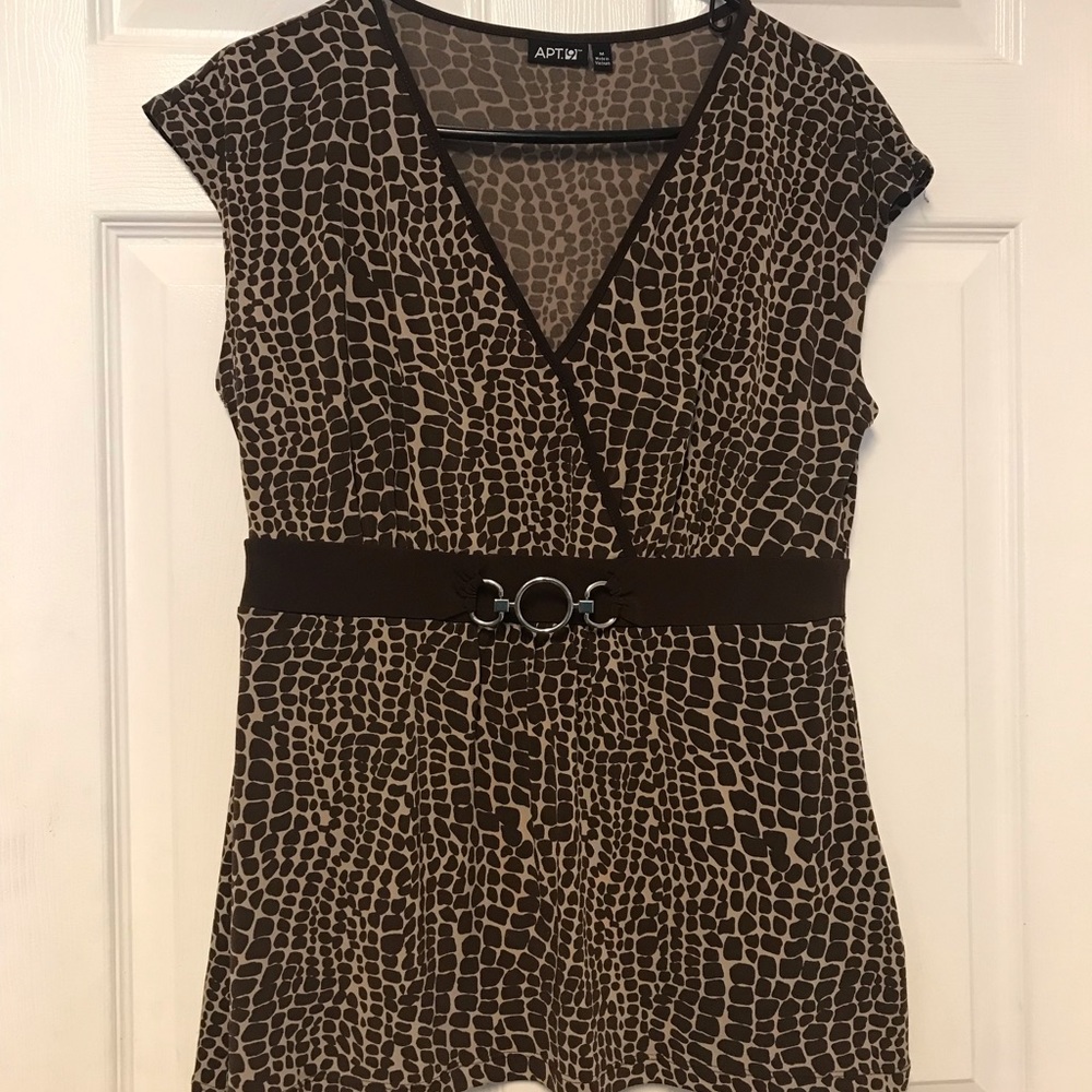 Apt 9 Brown Giraffe Print Faux Wrap Top